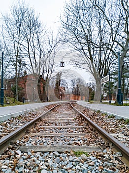 Long single train rails at Ksiezy Mlyn station