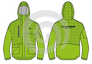 Long sleeve Anorak Hoodie jacket design template in vector, Hooded jacket with front and back view, Anorak winter jacket for Men photo