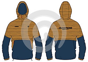 Long sleeve Anorak Hoodie jacket design template in vector, Hooded jacket with front and back view, Anorak winter jacket for Men photo