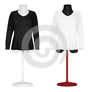 Long sleeve blank shirt on mannequin torso template.