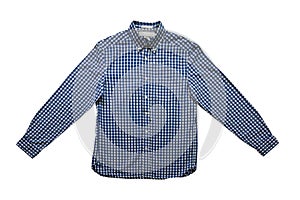 Long sleeve blue and white checkered shirt isolated on white background
