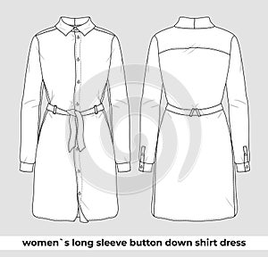 Long sleeve button down shirt dress template for whomen