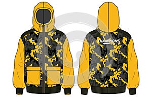 Long sleeve Camouflage Hoodie jacket design template in vector, Hooded utility jacket with front and back view, hooded winter