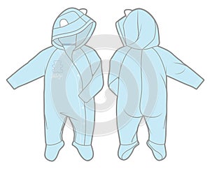 Long-sleeve hooded jumpsuit with cute embellishment for a baby boy