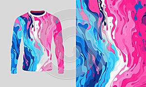 Long sleeve jersey pink blue fluid texture for extreme sportwear, racing, cycling, training, motocross, travel.