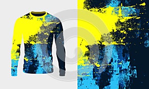 Long sleeve jersey yellow blue grunge texture for extreme sport, racing, gym, cycling, training, motocross, travel