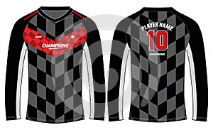 Long sleeve Racing t shirt, Sports jersey design concept vector template, checkered pattern Motocross jersey concept with front