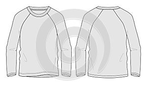 Long sleeve raglan t shirt vector template.