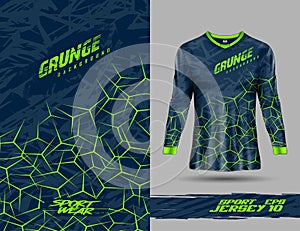 Long sleeve t shirt template for extreme sports grunge background racing jersey design soccer jersey