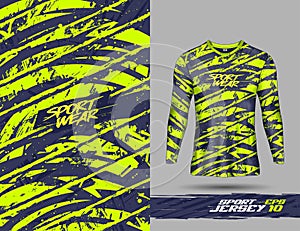 Long sleeve t shirt template for extreme sports grunge background racing jersey design soccer jersey