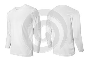 Long sleeve white t-shirt front and back side view isolated on white