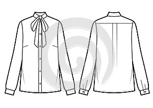 Long sleeved blous with bow tie. Vector illustration