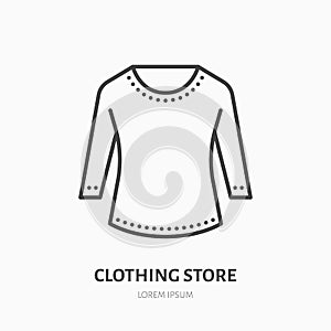 Long sleeves blouse, tunic flat line icon. Classic women apparel store sign. Thin linear logo for clothing shop