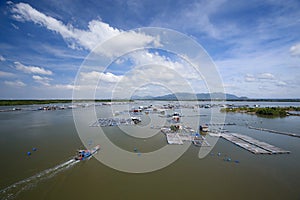 Long Son float fishing village, Long Son, Long Hai, Ba Ria- Vung Tau Vietnam. People living and doing feed fish industry at float