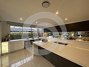 Long and spacious kitchen and dining