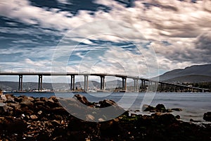 Long spanning bridge across river, Tasmania