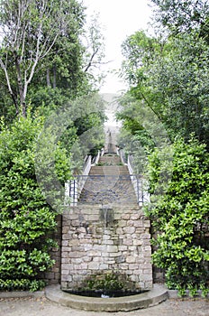 Long stairs in a beautifil park in Barcelona in a summer day. Catalonia,Spain.