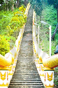 Long stairs to a chinese buddhist temple