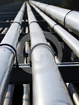 Long steel pipe in oil refinery station