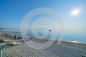Long stony beach along Mediterranean coats on Peloponnese Pennisula of Greece