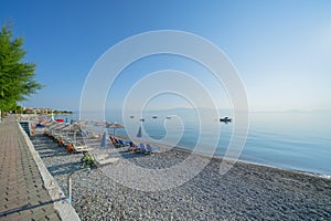 Long stony beach along Mediterranean coats on Peloponnese Pennisula of Greece