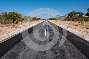 Long, Straight Tarmac Road B8 in the Caprivi Strip, Namibia