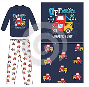 long t shirt long pant little truck print vector