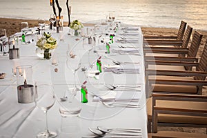 Long table wedding dinner setup.