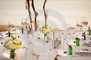 Long table wedding dinner setup.