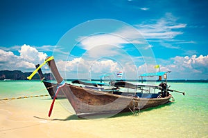 Long tail boat on the beach / Railay Beach,Krabi