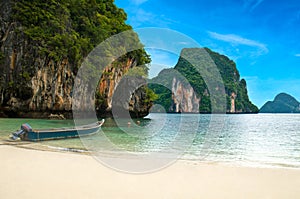 A long tail boat by the beach in Thailand