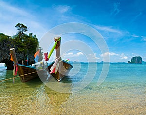 A long tail boat by the beach in Thailand