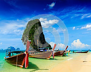 Long tail boat on beach, Thailand