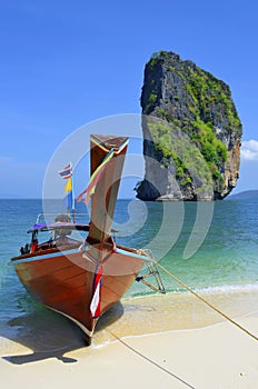 Long tail boat on the desert beach of Koh Poda, Thailand