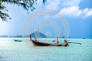Long tail boat and tropical beach, Samui Island, Thailand
