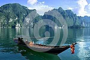 Long tail boat on tropical sea in Thailand