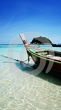 Long tail boats and beach nature landscape background, Summer vacation.