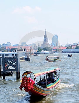 Long Tail Boats in Chao Phraya River Bangkok, Thailand