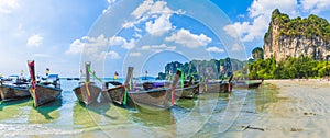 Long tail boats on Railay beach, Krabi region, Thailand