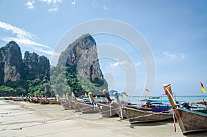 Long tail boats in Railay beach, Krabi, Thailand