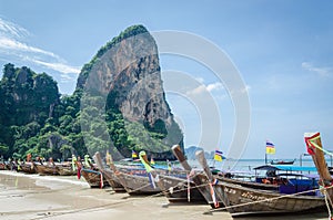 Long tail boats in Railay beach, Krabi, Thailand