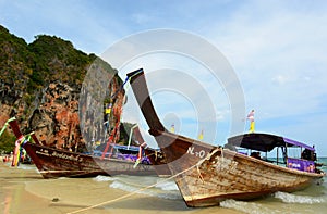 Long-tail boats. Railay beach. Krabi. Thailand