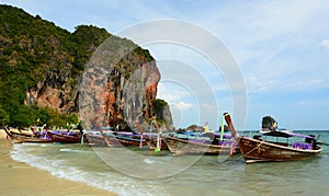 Long-tail boats. Railay beach. Krabi. Thailand