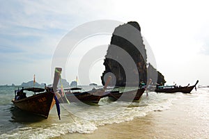Long-tail boats. Railay beach. Krabi. Thailand
