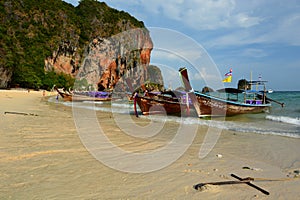 Long-tail boats. Railay beach. Krabi. Thailand