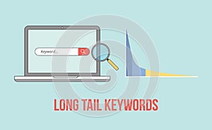 Long tail keywords with laptop and graph chart illustration