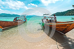 Long-tailed boat in the blue sea go to lipe island