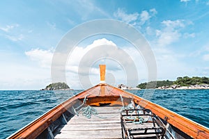 Long-tailed boat in the blue sea go to lipe island