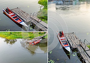 Long-tailed boat in the Kwae river at Kanjanaburi