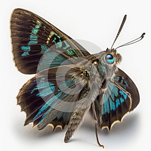 Long-tailed skipper Urbanus proteus butterfly. Beautiful Butterfly in Wildlife. Isolate on white background